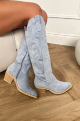 ADRIANA Knee High Cowboy Western Boots - Blue