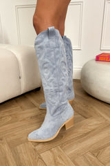 ADRIANA Knee High Cowboy Western Boots - Blue