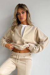 Bomber Jacket Jogger Tracksuit Set - Beige - 3