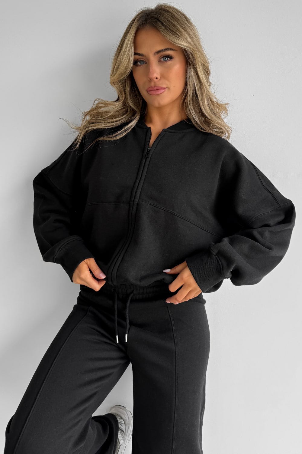 Bomber Jacket Jogger Tracksuit Set - Black - 3