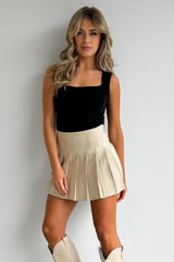 Box Pleat Mini Skort - Beige