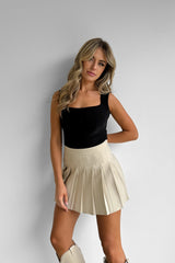 Box Pleat Mini Skort - Beige