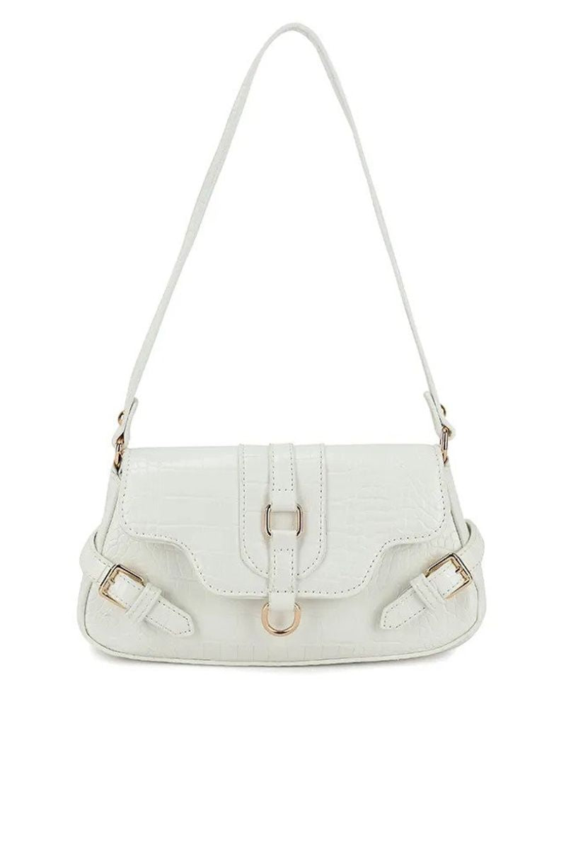 Buckle Detail Shoulder Bag - White Croc