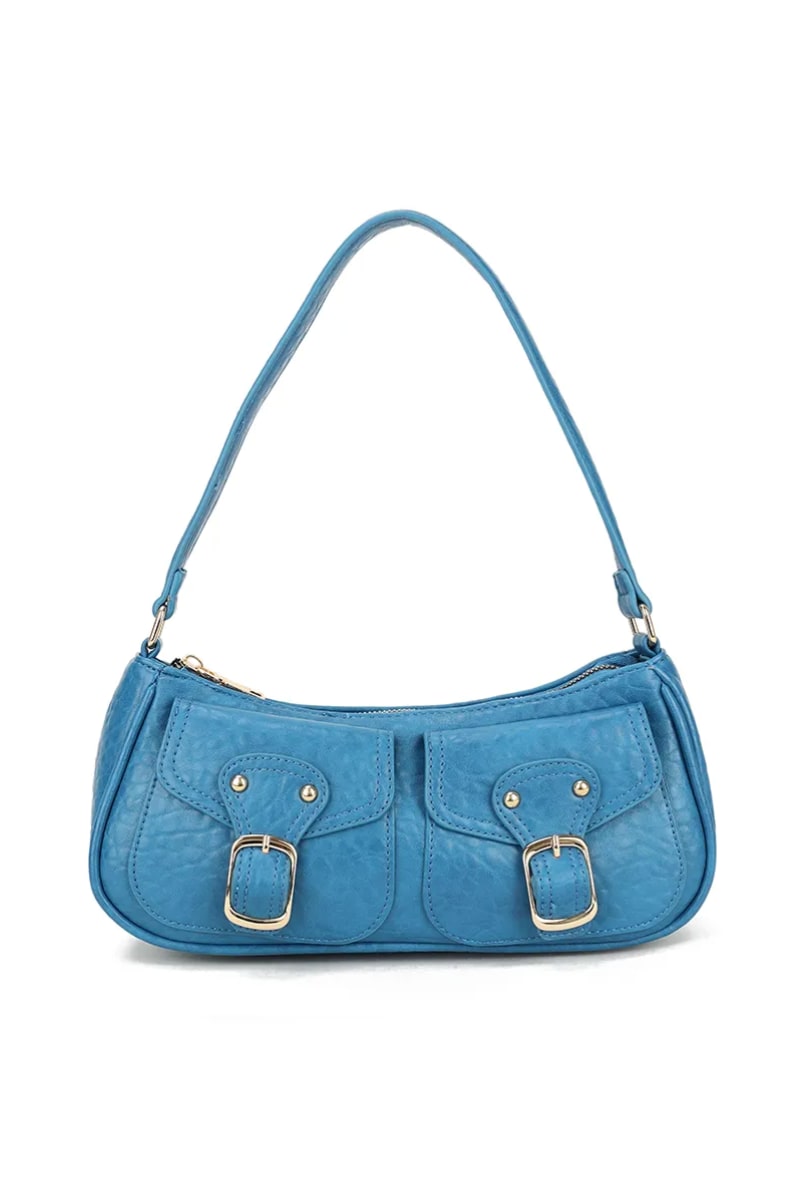 Buckle Detail Shoulder Bag - Blue