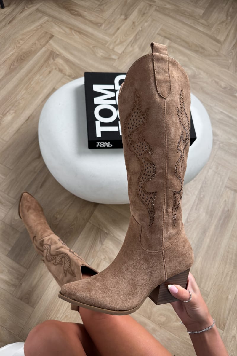 CAREY Diamanté Cowboy Western Boots - Camel
