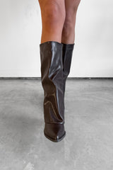 CARLA Knee High Fold Detail Boots - Brown PU - 3
