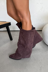 CARLA Knee High Fold Detail Boots - Brown Suede - 2