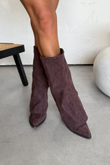 CARLA Knee High Fold Detail Boots - Brown Suede - 4