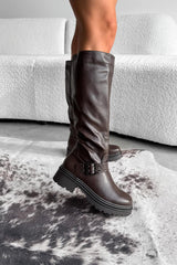 CARMEN Knee High Platform Boots - Brown - 1