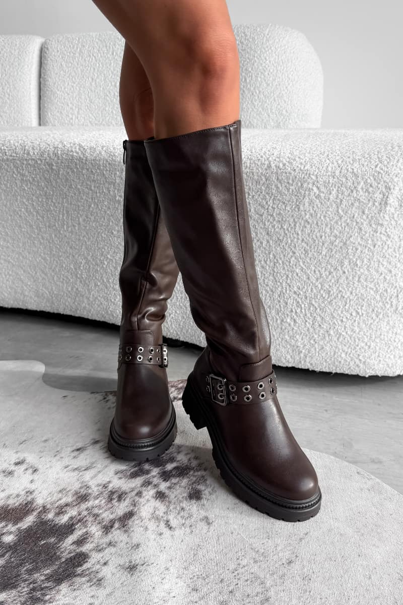 CARMEN Knee High Platform Boots - Brown - 2