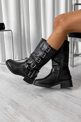 CHAOS Chunky Midi Biker Boots - Black PU - 5