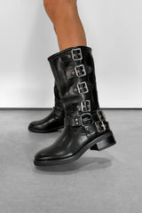 CHAOS Chunky Midi Biker Boots - Black PU - 4