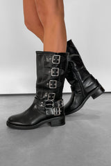 CHAOS Chunky Midi Biker Boots - Black PU - 2
