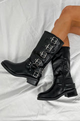 CHAOS Chunky Midi Biker Boots - Black PU - 1