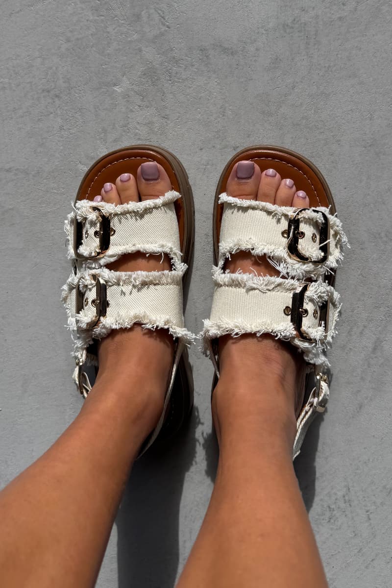 CHARLIE Chunky Buckle Sandals - Cream Denim