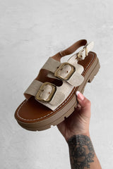 CHARLIE Chunky Studded Buckle Sandals - Beige