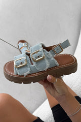 CHARLIE Chunky Buckle Sandals - Denim