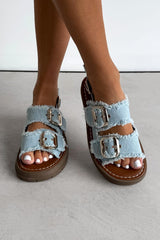 CHARLIE Chunky Studded Buckle Sandals - Denim - 4