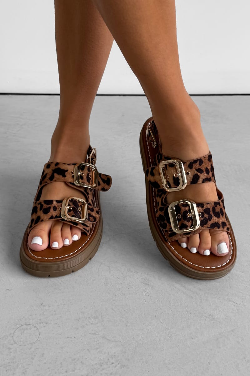 CHARLIE Chunky Studded Buckle Sandals - Leopard - 3