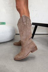 CODIE Low Heel Cowboy Western Boots - Taupe - 4