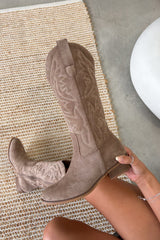 CODIE Low Heel Cowboy Western Boots - Taupe - 5