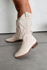 CODY Low Heel Cowboy Western Boots - Beige - 2