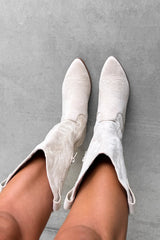 CODY Low Heel Cowboy Western Boots - Beige - 3