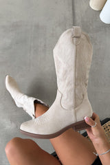CODY Low Heel Cowboy Western Boots - Beige