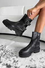 CONTENDER Buckle Chunky Ankle Boots - Black PU - 4
