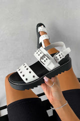 CONTROL Chunky Eyelet Gladiator Sandals - White PU - 6