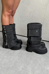 NEXT LEVEL Zip Flared Platform Boots - Washed Black - 1