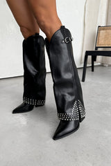 COUNTY Flared Cowboy Western Boots - Black PU