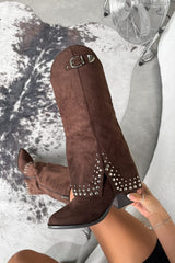 COUNTY Flared Cowboy Western Boots - Brown Suede