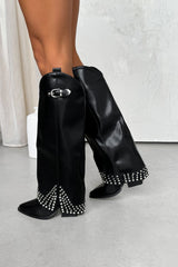 COUNTY Flared Cowboy Western Boots - Black PU - 1