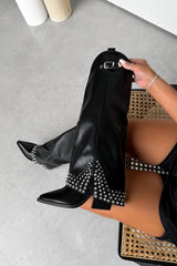 COUNTY Flared Cowboy Western Boots - Black PU - 4