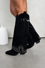 COUNTY Flared Cowboy Western Boots - Black Suede - 2