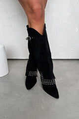 COUNTY Flared Cowboy Western Boots - Black Suede - 3