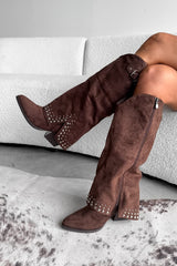 COUNTY Flared Cowboy Western Boots - Brown Suede - 2
