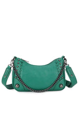 Cross Body Studded Detail Chain Bag - Green - 2