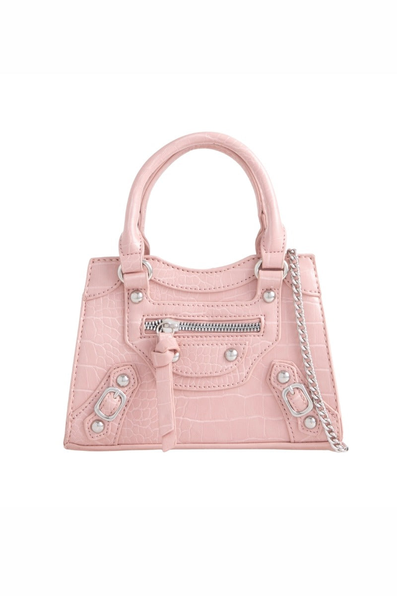 CrossBodyStuddedDetailChainBag-pink