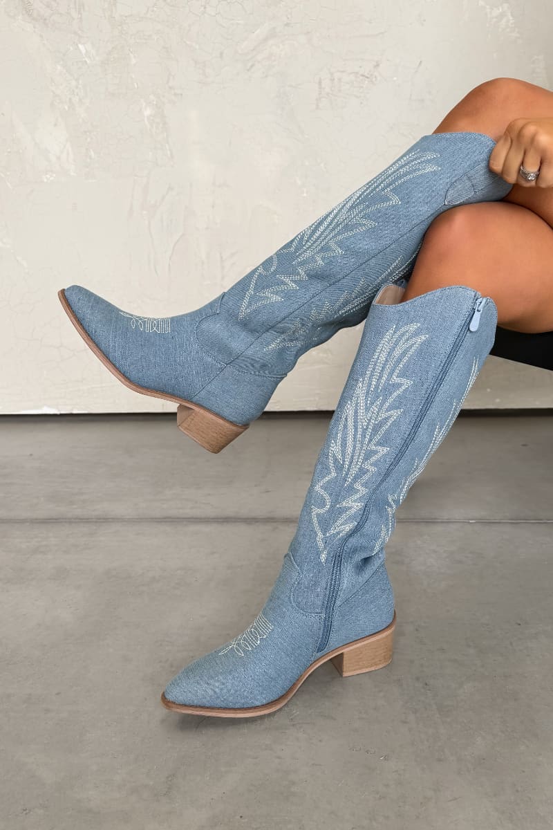 Kylee Denim Slouchy Boots Blue / 36