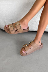 DAYNA Chunky Buckle Sandals - Beige - 3