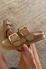 DAYNA Chunky Buckle Sandals - Beige - 4