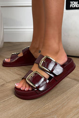 DAYNA Chunky Buckle Sandals - Burgundy