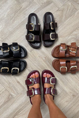 DAYNA Chunky Buckle Sandals - Burgundy