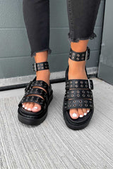 DEFAULT 2.0 Chunky Platform Eyelet Sandals - Black - 3