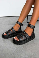 DEFAULT 2.0 Chunky Platform Eyelet Sandals - Black - 4