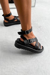 DELTA Chunky Buckle Gladiator Sandals - Black - 5