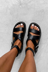 DELTA Chunky Buckle Gladiator Sandals - Black - 6