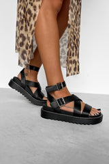 DELTA Chunky Buckle Gladiator Sandals - Black - 7